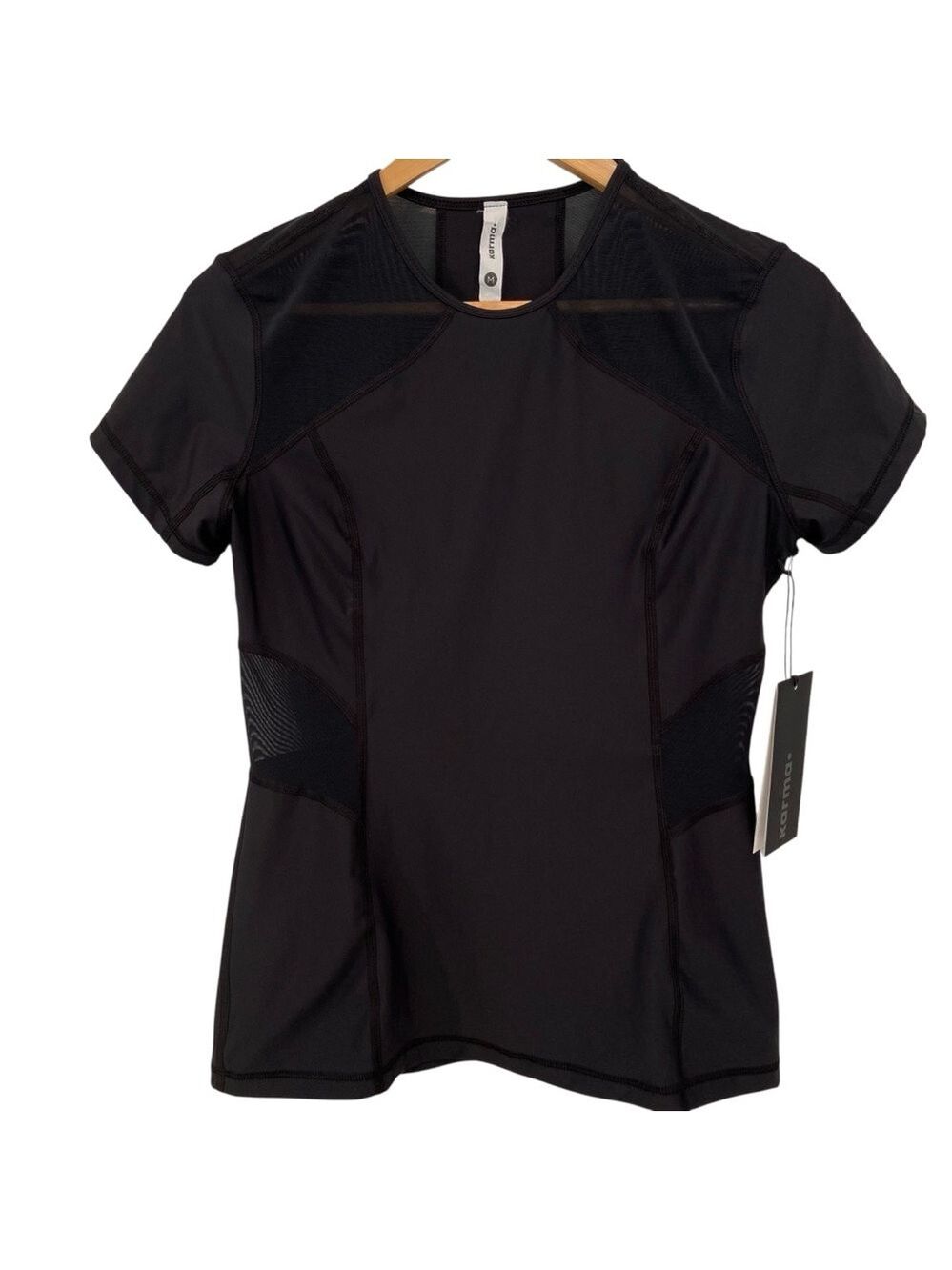 Karma Athletics Black Short-Sleeve Fitted Activewear Top Mesh Panels NWT medium